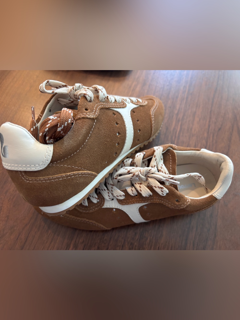 Larroude Stella Brown Suede Sneakers with White Accents size 7.5 - Picture 6 of 11